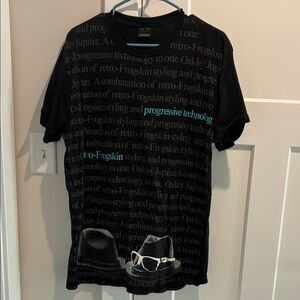 Oakley Black Tee with Teal and Light Blue Script